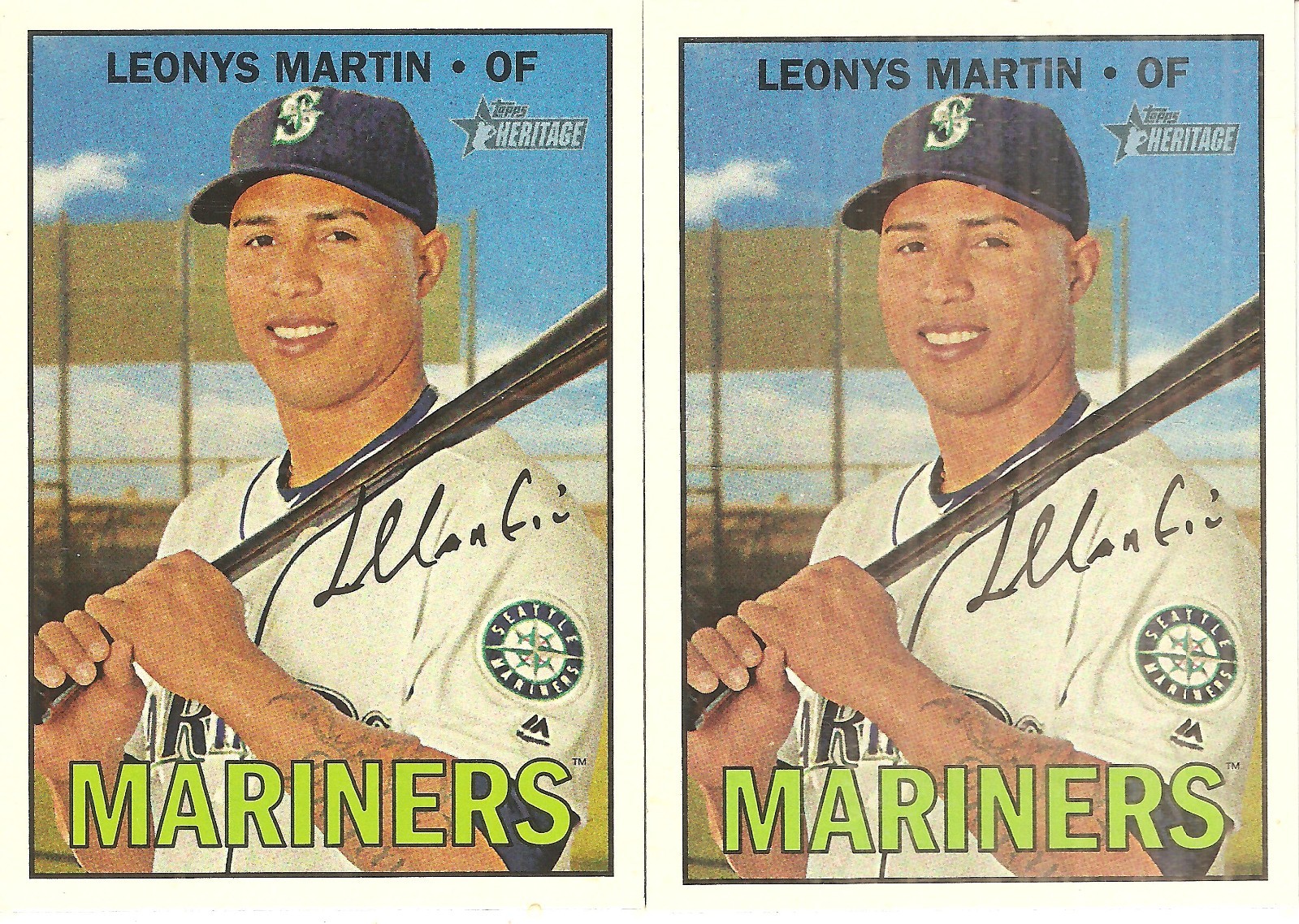 2 CARD 2016 TOPPS HERITAGE LEONYS MARTIN BASEBALL CARD LOT