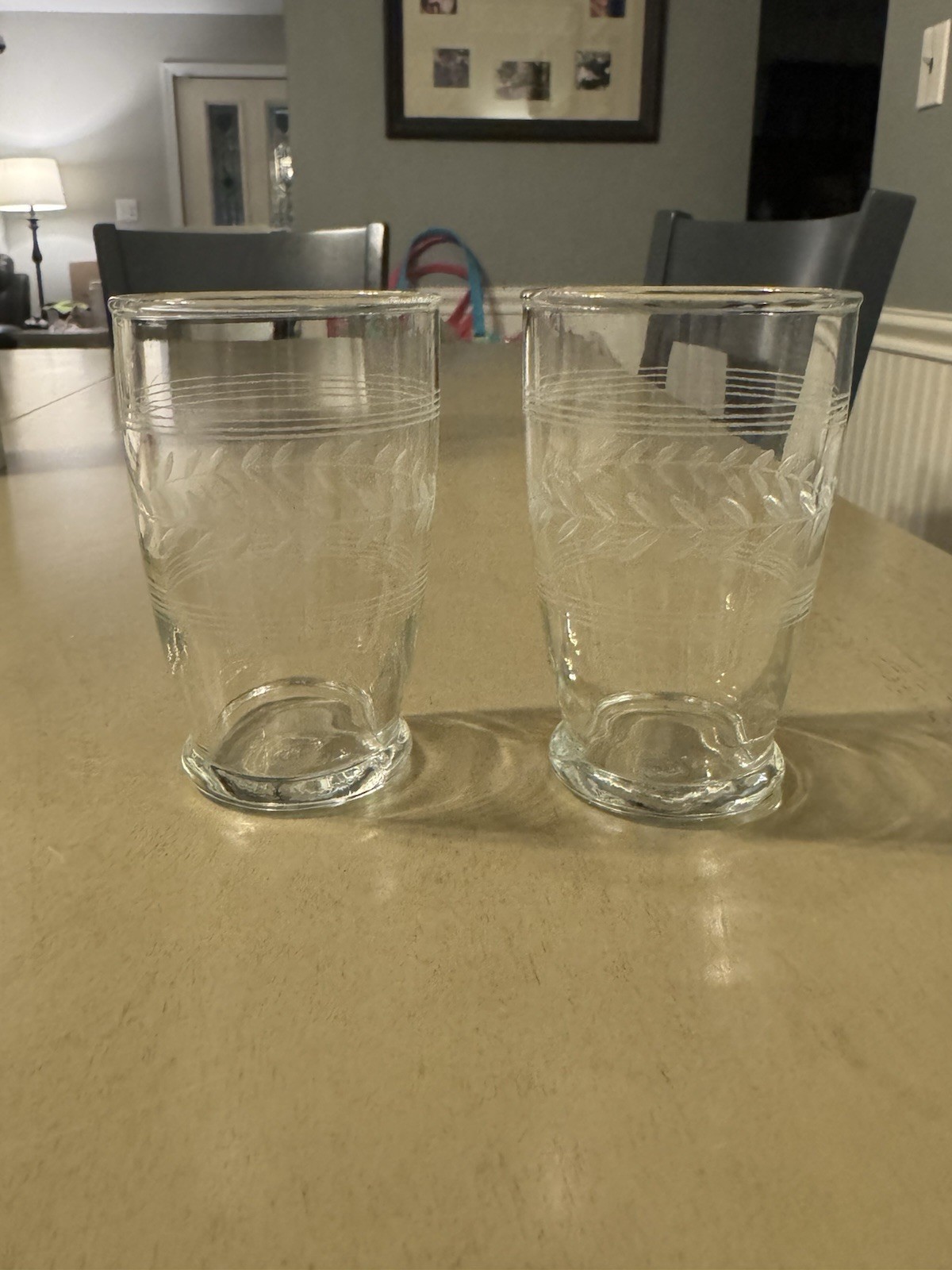 Vintage Anchor Hocking Set of 2 Etched Flat Bottom Tumbler Glasses