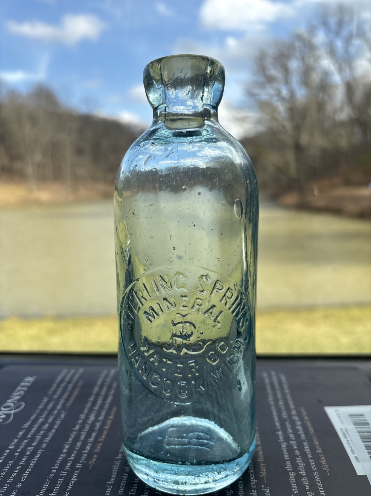Antique Sterling Springs Mineral Water Co; Hancock MI Aqua Blob Top Bottle