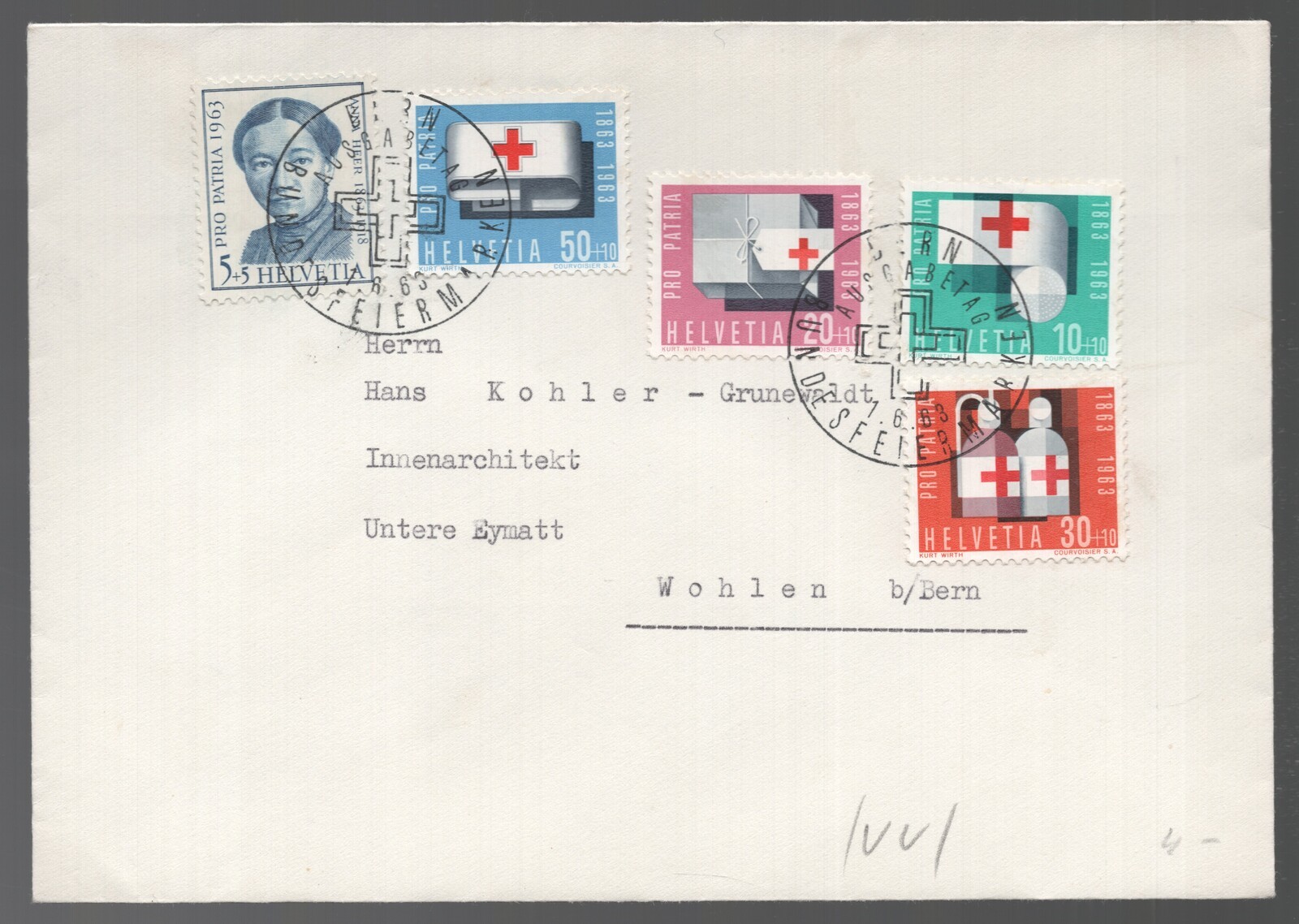 1963 Switzerland Pro Patria. Red Cross Medical & Refugee Aid FDC. Bern First Day