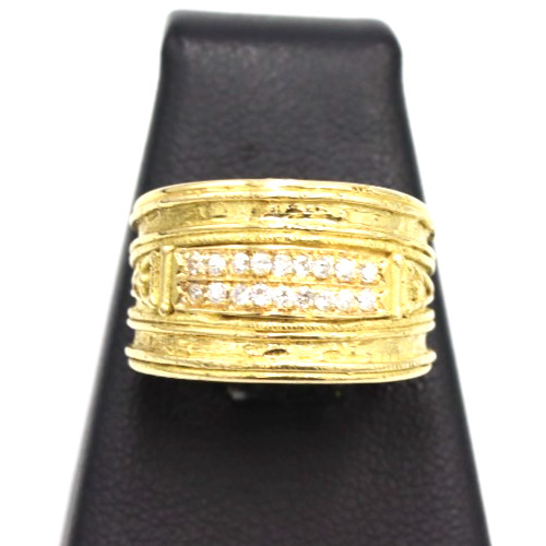 Ring Band With 18 Natural Diamonds Gold Solid 18K Vintage '70 Italy