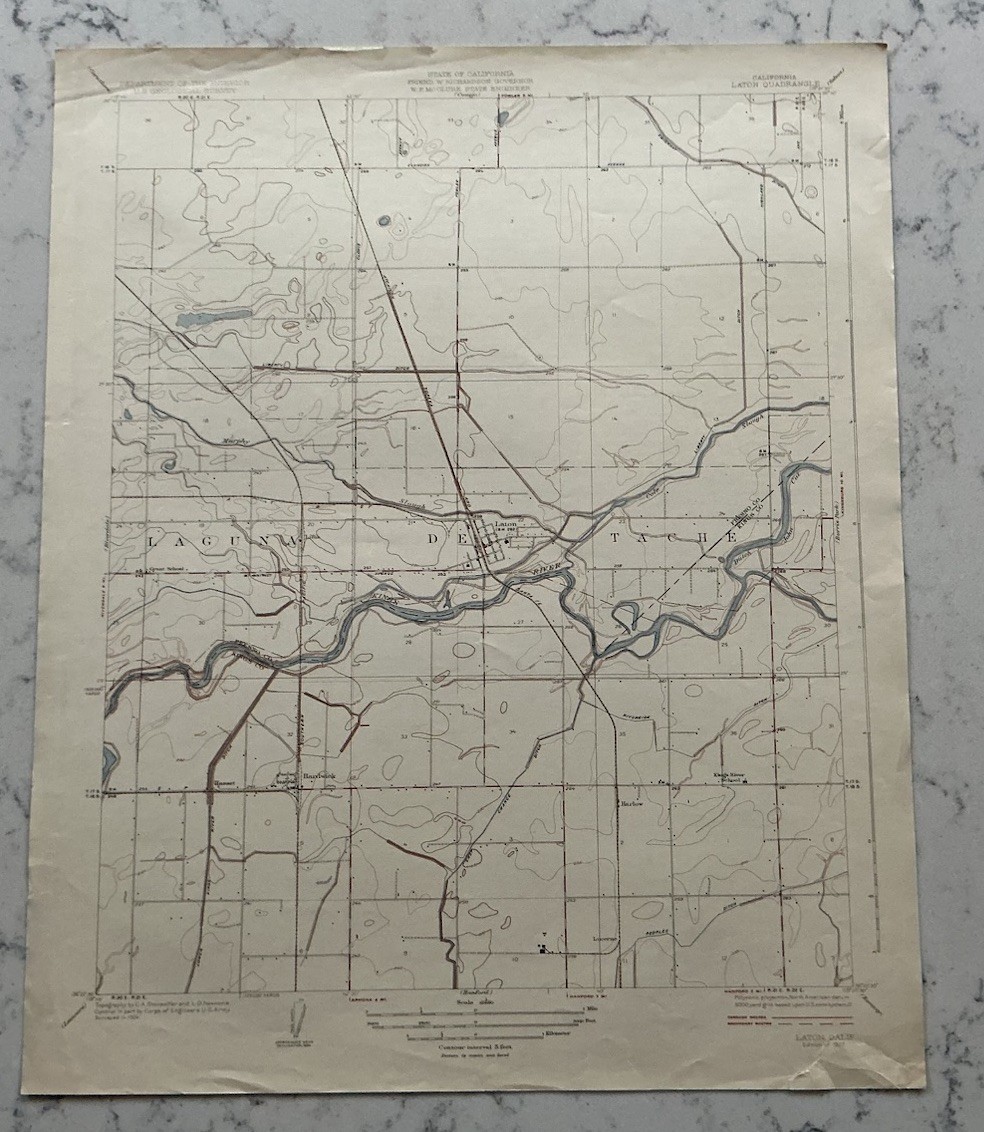 ANTIQUE LATON CALIFORNIA GEOLOGICAL SURVEY TOPOGRAPHICAL MAP 1927 USGS