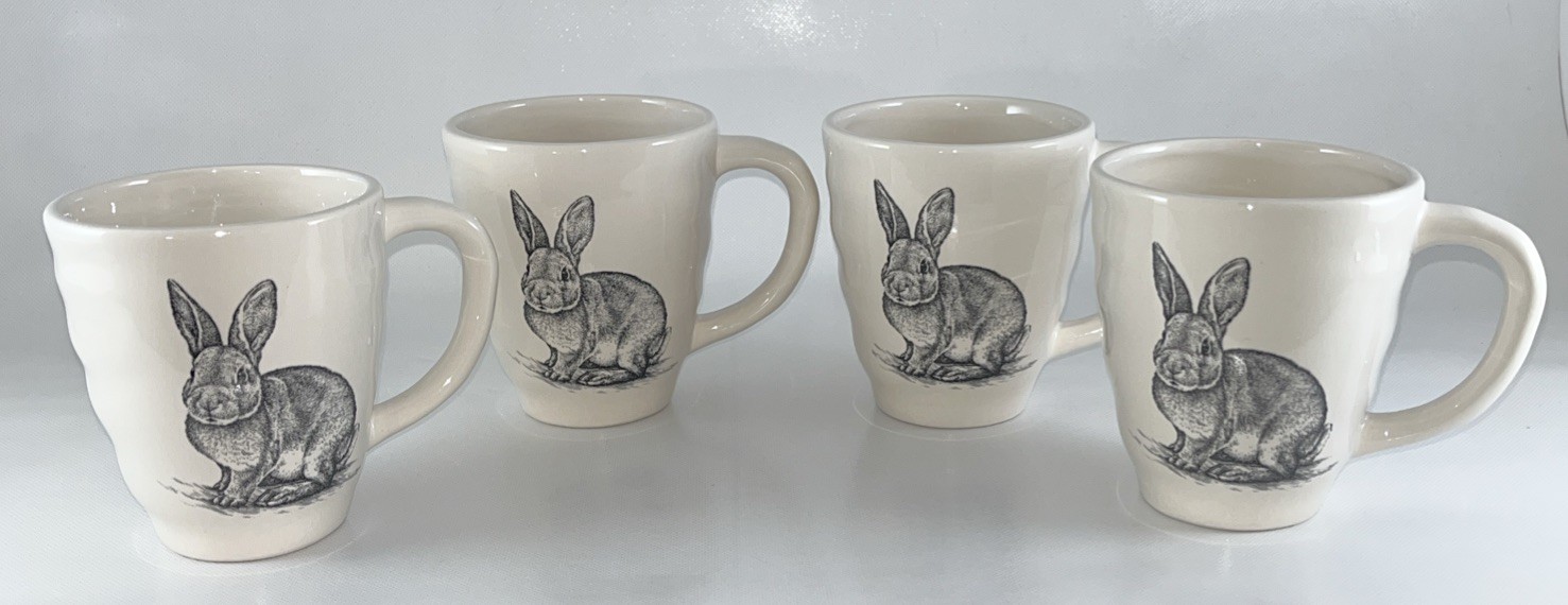Destination Holiday White Ceramic Mug Bunny Rabbit Spring Easter 4 Piece Mug Set