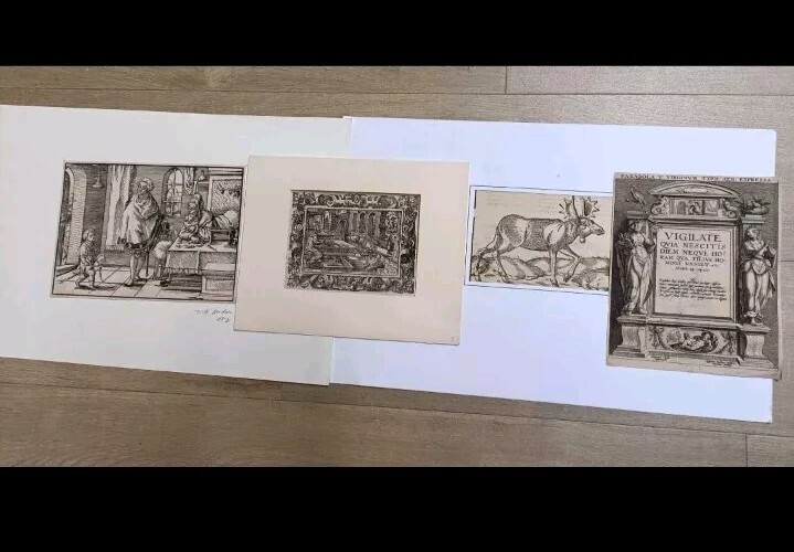 Group Lot Of Old Master Prints Engraving Woodcut Spanning 16thC - 19thC Antique