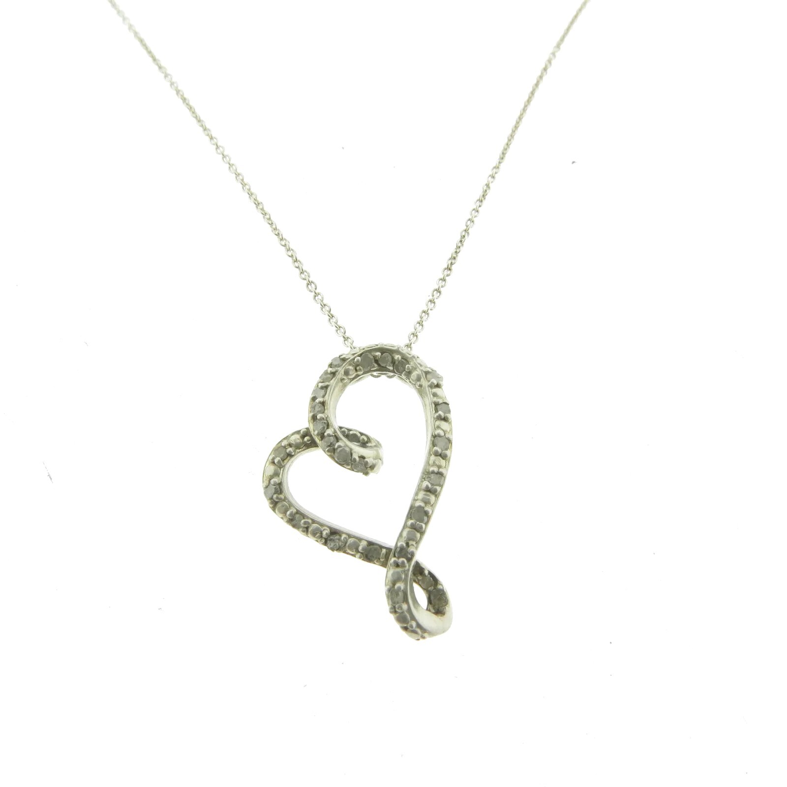 Diamond Heart Pendant Necklace 925 Sterling Silver