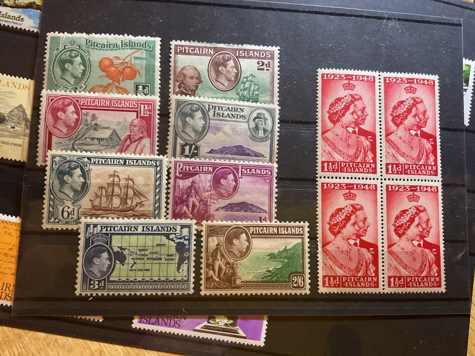 Pitcairn islands mounted mint or used stamps on 2 cards   B3145