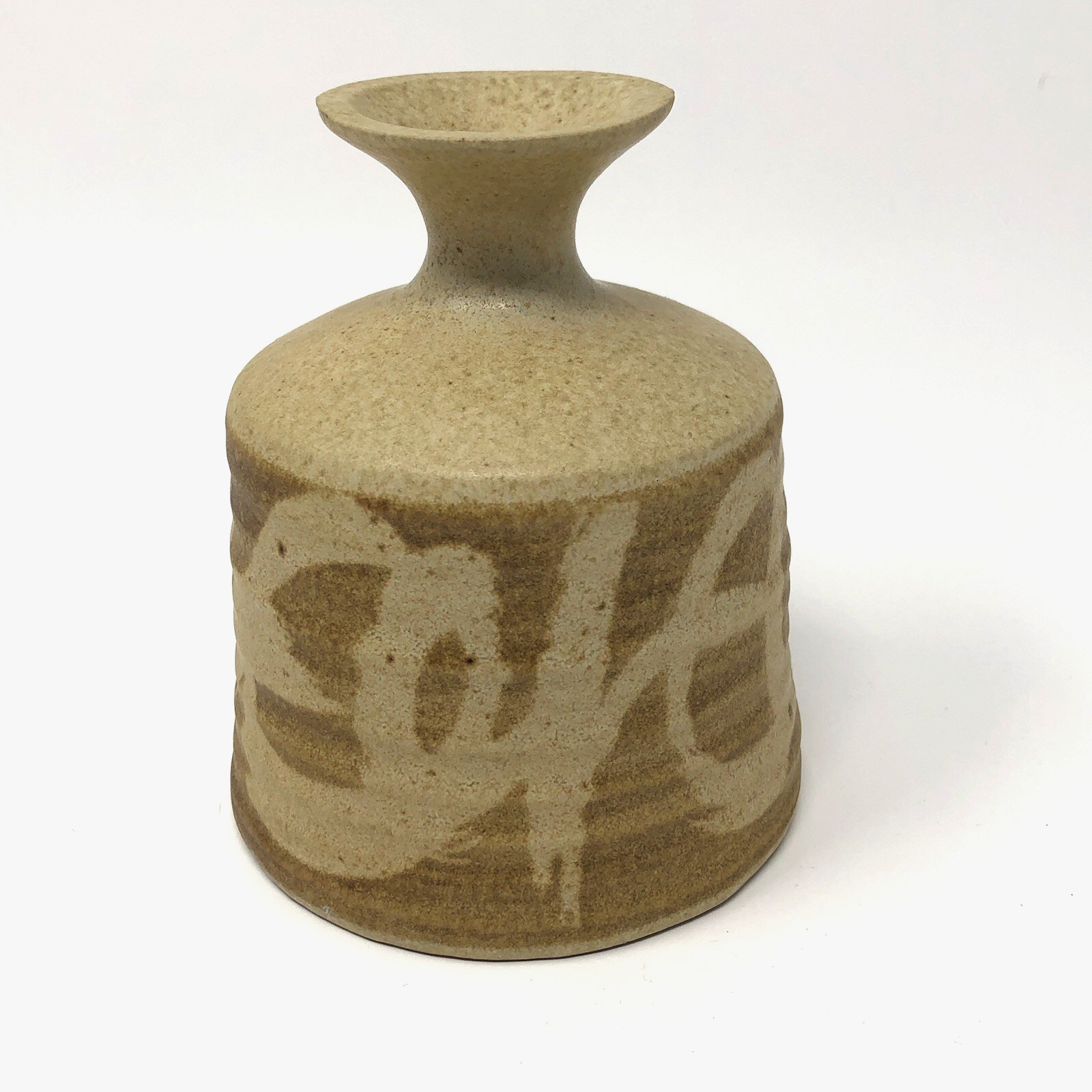 Vintage Stoneware Designs West Vase Wax Resist Abstract Brown Earth Tone 4.25"