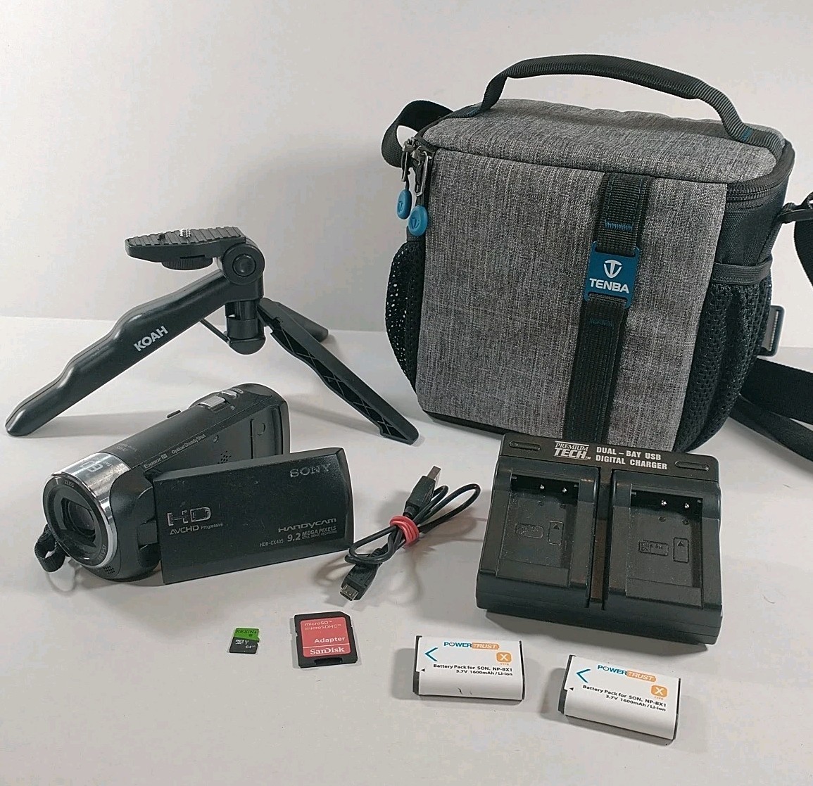 Sony HDR-CX405 Handycam HD Camcorder + 2 Batteries Charger 64 GB Card Bag Tested