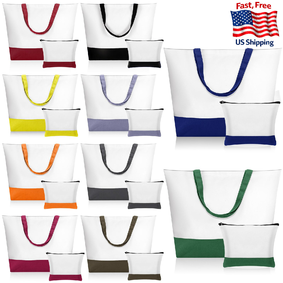 Sanwuta 20 Large Canvas Tote Bags & Makeup Bags Reusable Grocery Luggage Dark