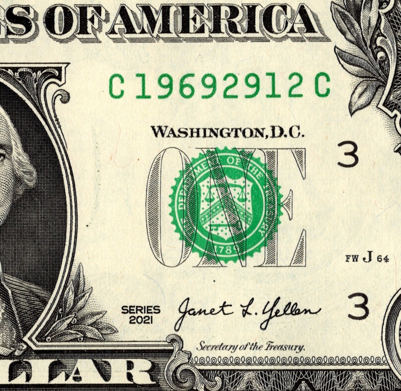 Dec 29 1969 Birthday note Fancy Serial Number One Dollar bill C19692912C