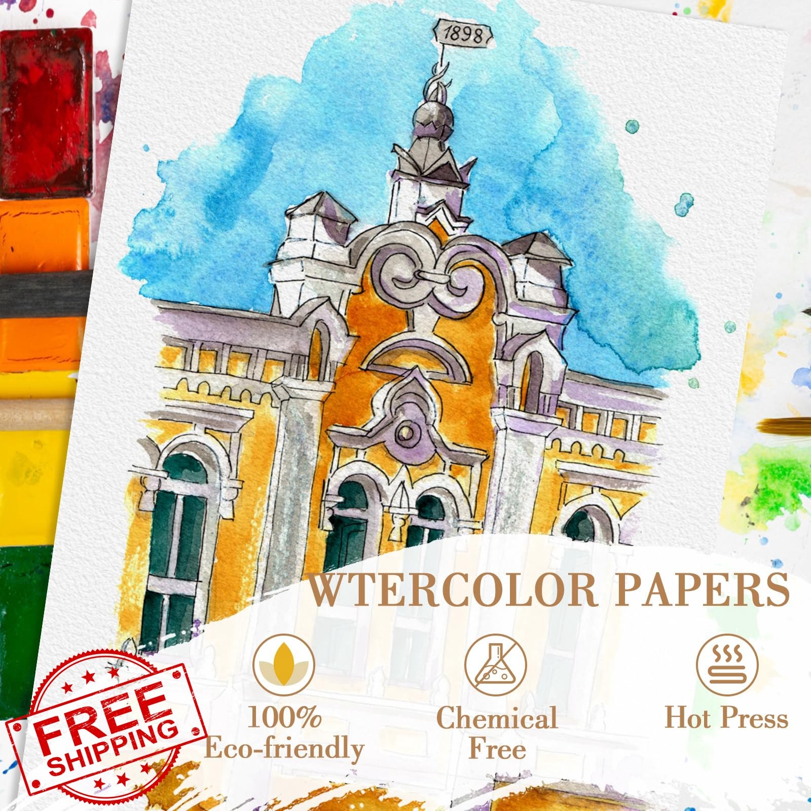 5x7 Watercolor Paper 140lb Cold Press White Art Sheets 100 Pack