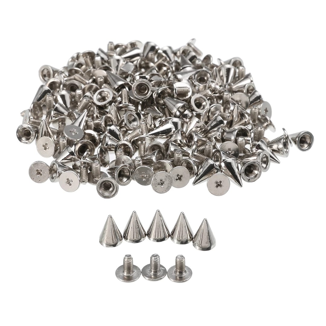 100x 10mm Silver Spots Cone Screw Metal Studs Leather Craft Rivet Bullet Spikes