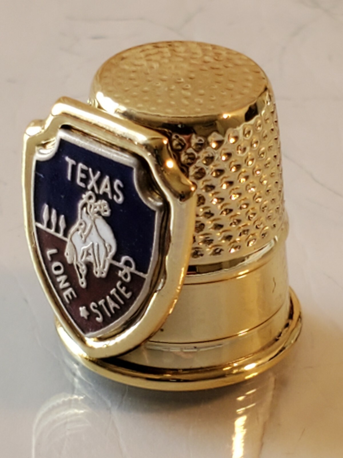 Vintage Gold Toned Thimble Texas Bronc Rider incredible condition box6