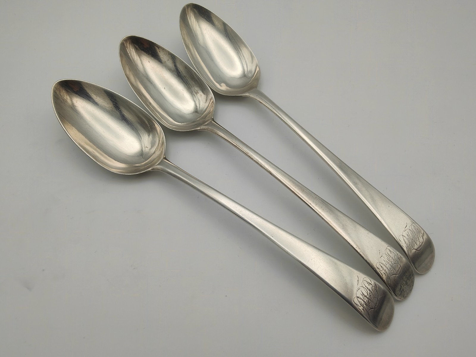 Set of 3 Sterling Silver Old English Pattern Serving Spoons Thomas Oliphant 1789