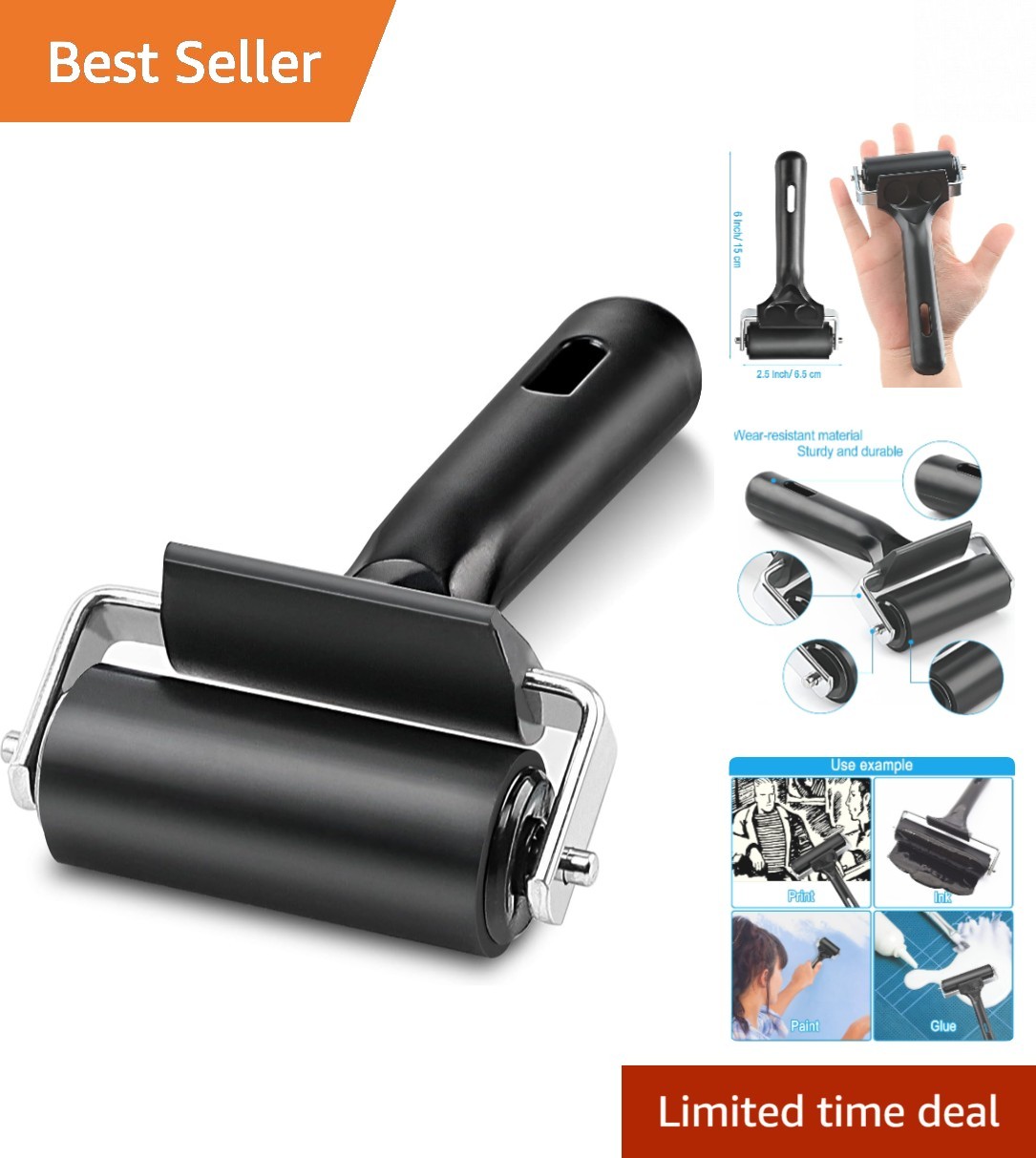 2.5-Inch Heavy-Duty Rubber Roller for Stamping, Inking & Anti-Skid Applications