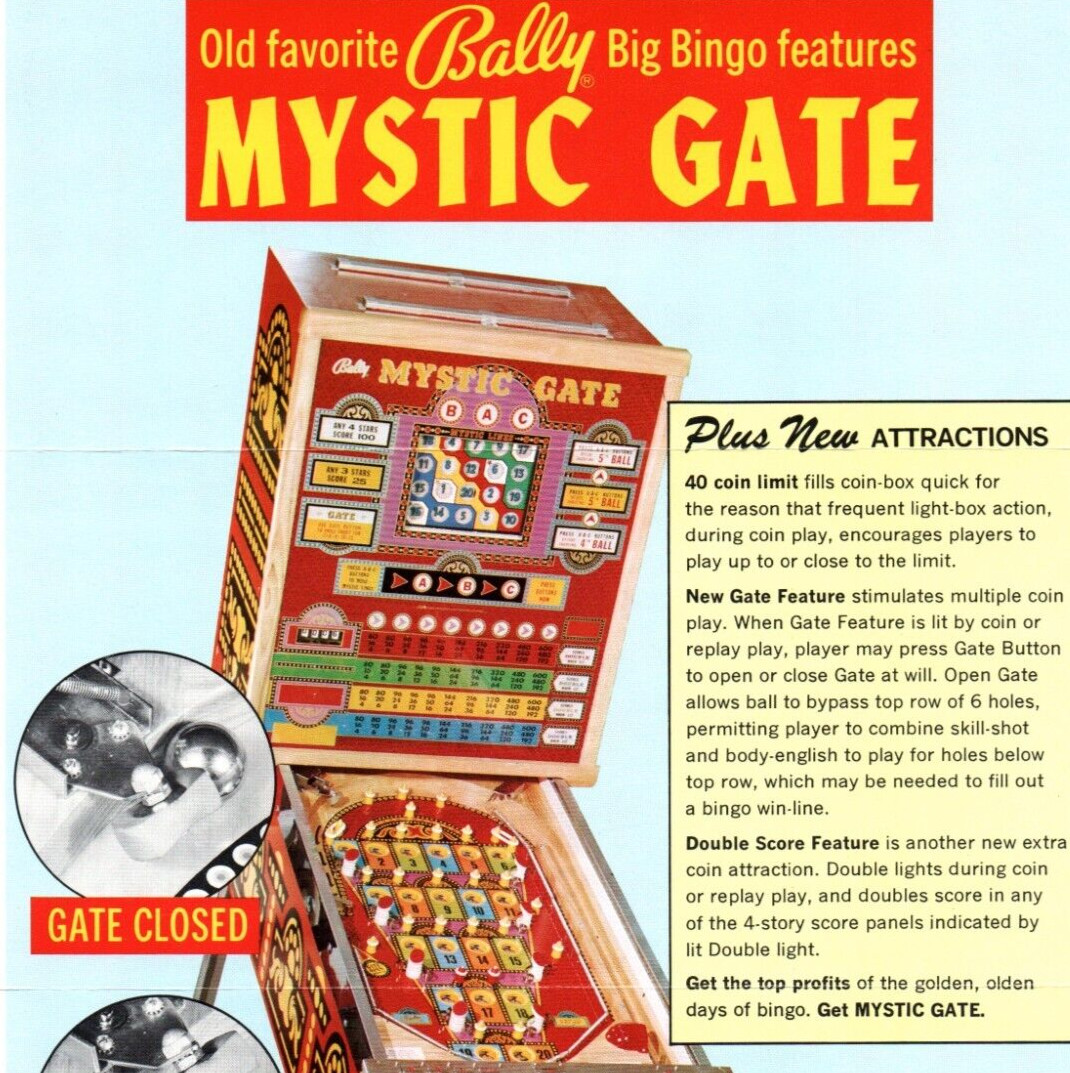 Rare Bally Mystic Gate Pinball Bingo Game Arcade Flyer Ad 8x11  Original