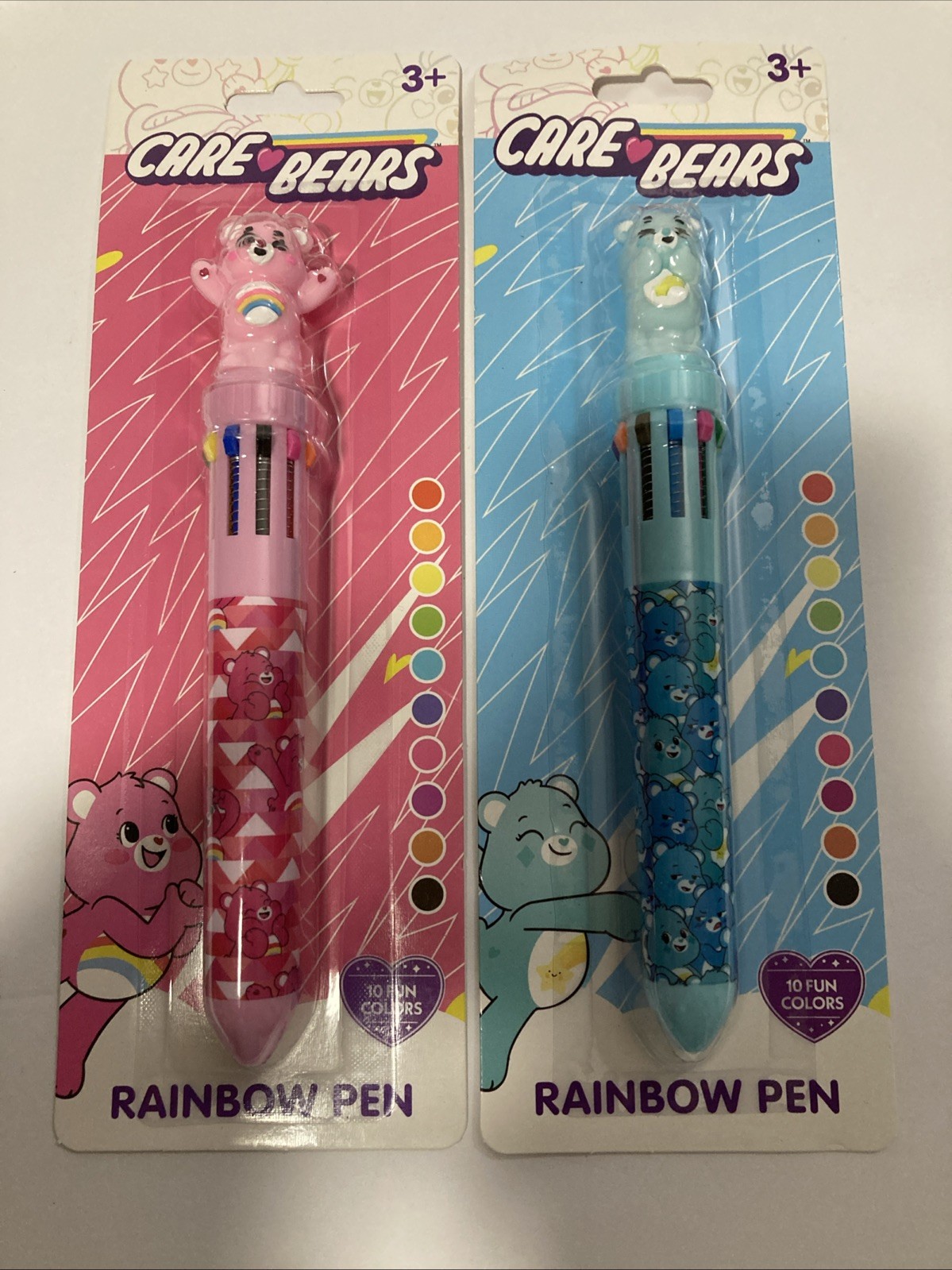 Care Bears 10 Fun Color Rainbow Pen 2 Pack Pink & Blue Ages 3+ New