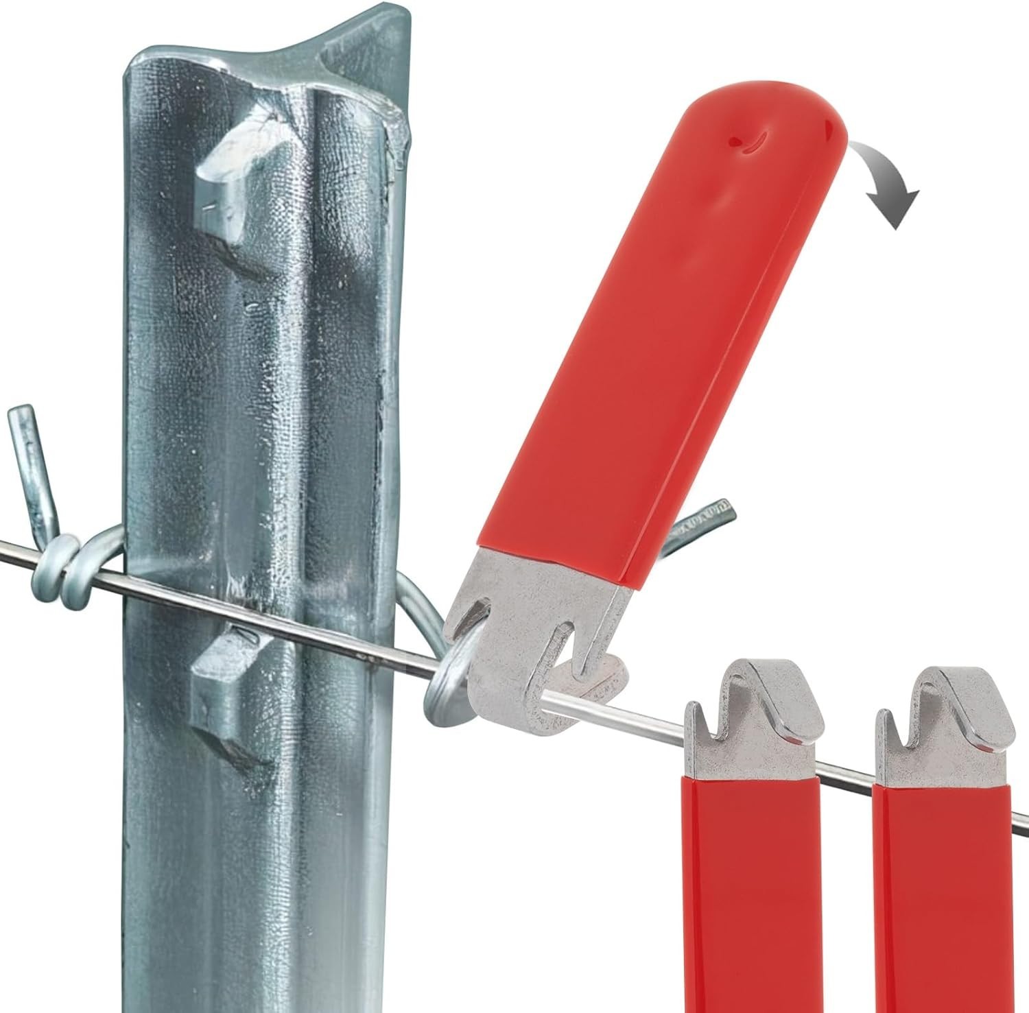 T-Post Clip Tool: Fence Wire Twisting and Fencing Tool with Red Rubber-Coated Ha