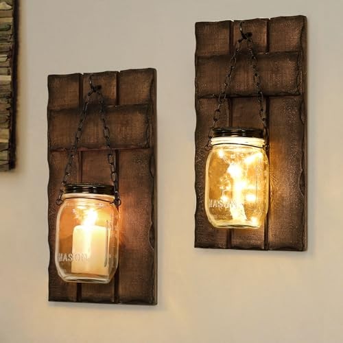 Wall Candle Sconces Set of 2, Candle Holder Rustic Home Decor, Farmhouse 