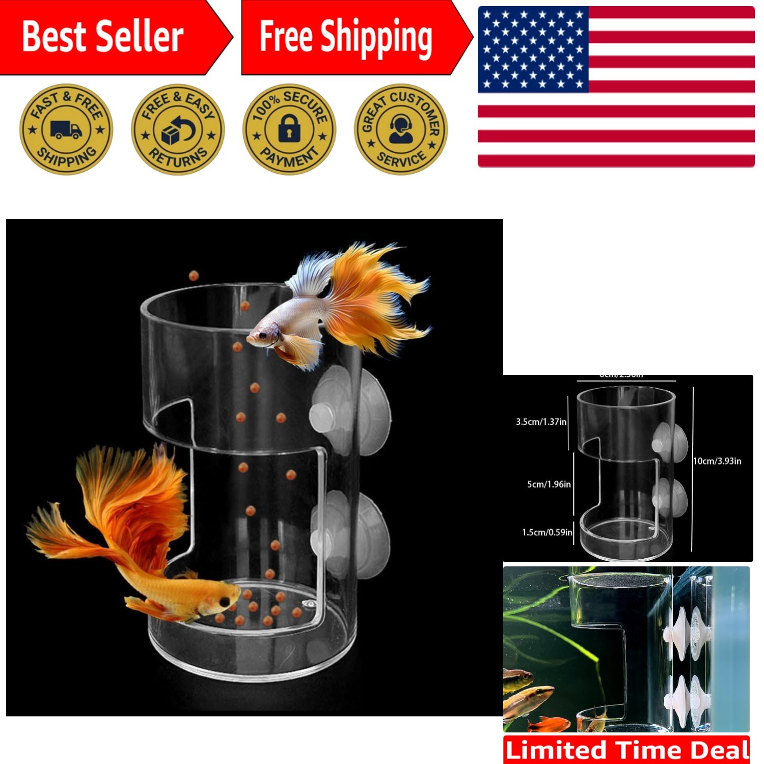 Durable Automatic Fish Feeder with Suction Cups - Ideal for Cold Water Fish