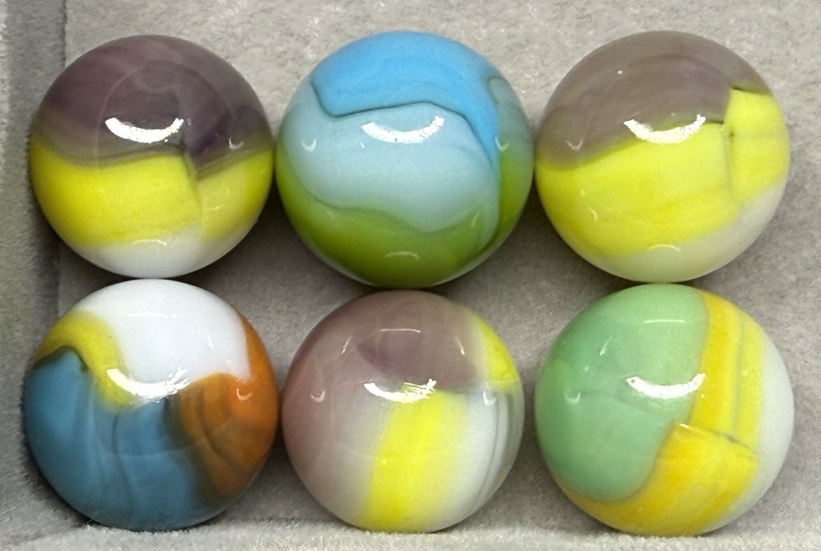 Lot Of 6 Vitro Agate Tigers Eye Type 2 Marbles 5/8” NM(+) To Mint