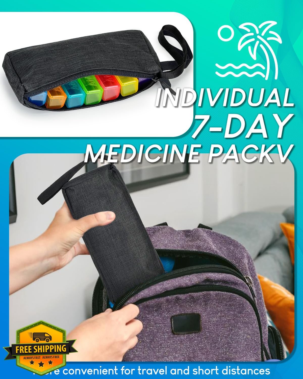 Monthly Pill Organizer 31 Day Hard Case w/ Cutter, Black, 2x Daily