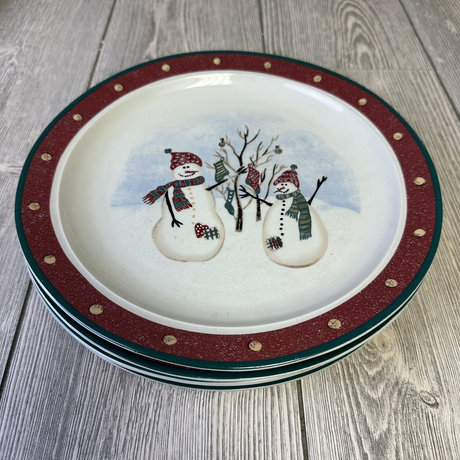 Royal Seasons Stoneware Snowman 10 1/4" Dinner Plates Lot Of 4