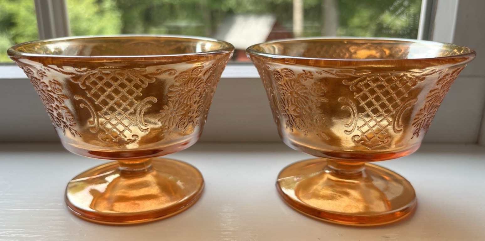 Federal Glass Marigold Carnival Glass Normandie Pattern Footed Dessert Dishes