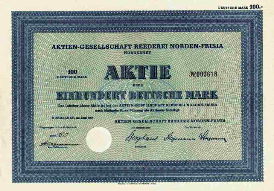 AG shipping company Norden Frisia 1951 Norderney Juist Norddeich East Frisia 100 DM FLN