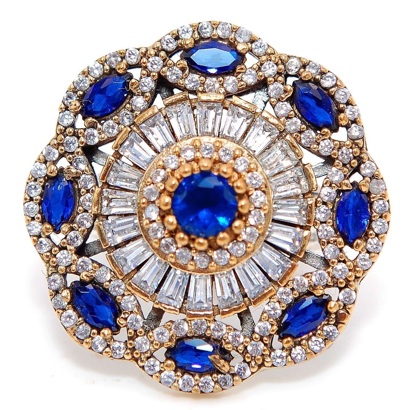 Ottoman Empire Style 7CT Treated Sapphire 925 Sterling Silver Ring Sz 6 HB2-6