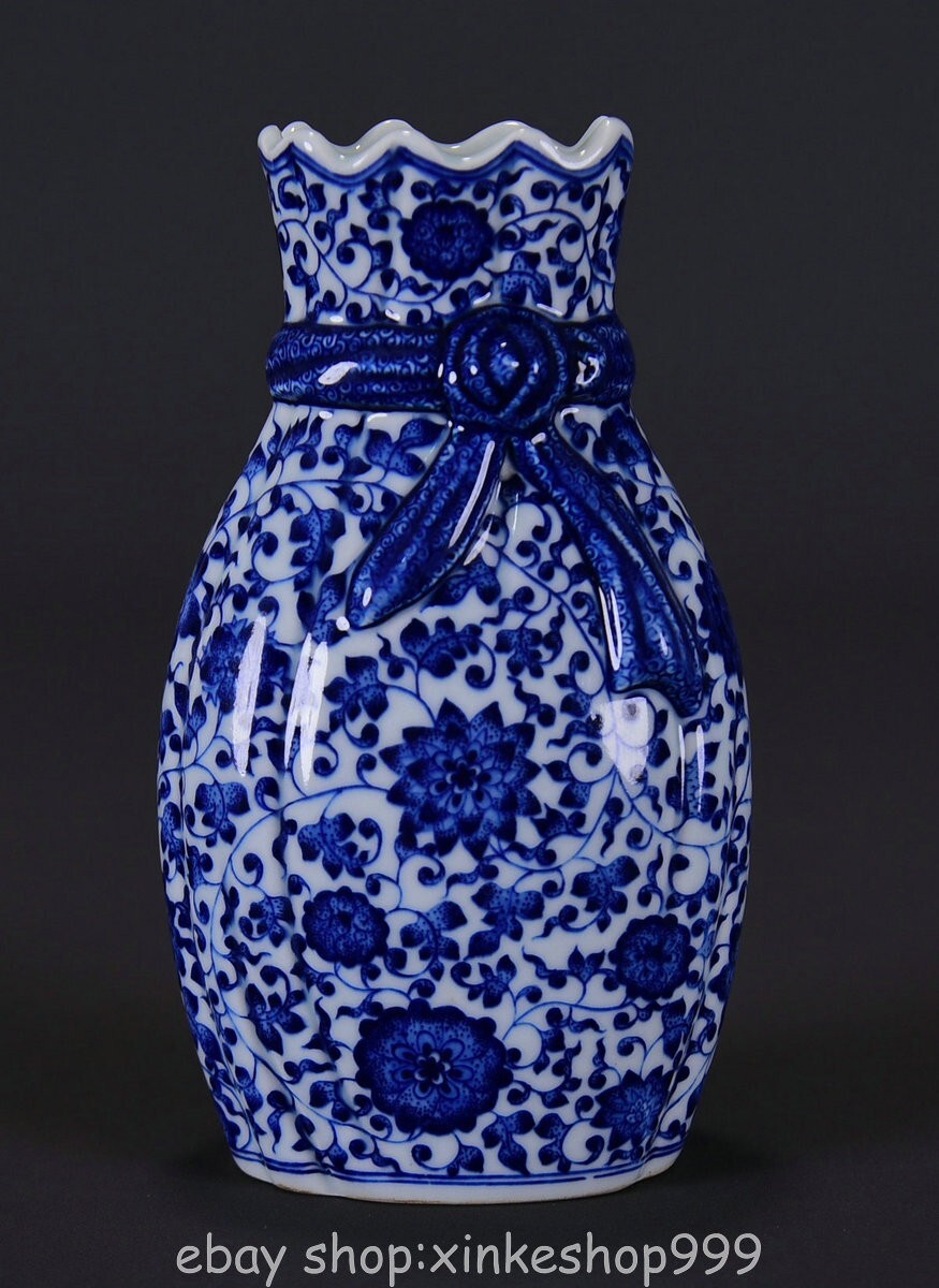 7.2" Qing Qianlong Marked Chinese Blue White Porcelain Flower Vase Bottle