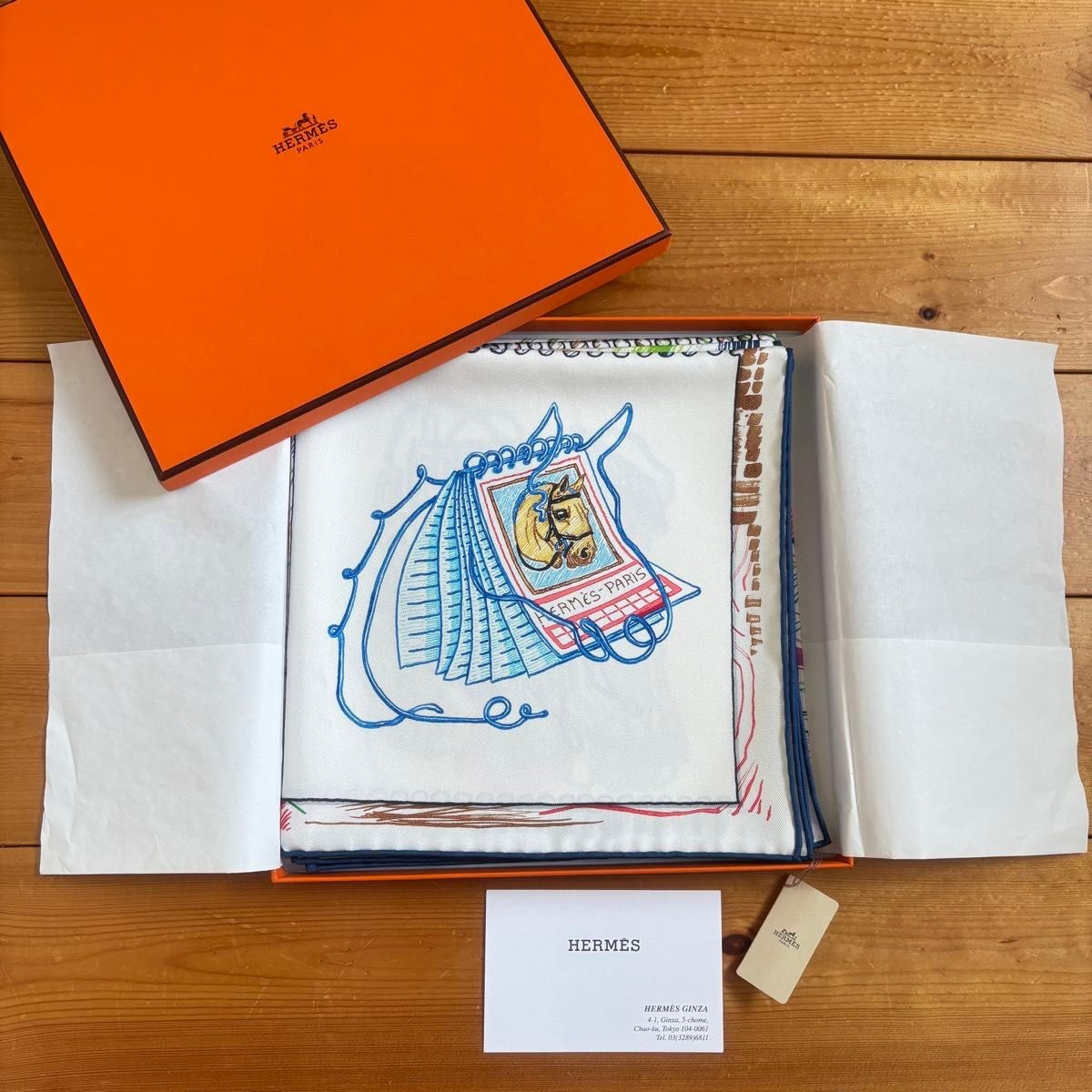 HERMES Carré 90 Scarf Silk Chevalo Scope White Multicolor with Box Women's