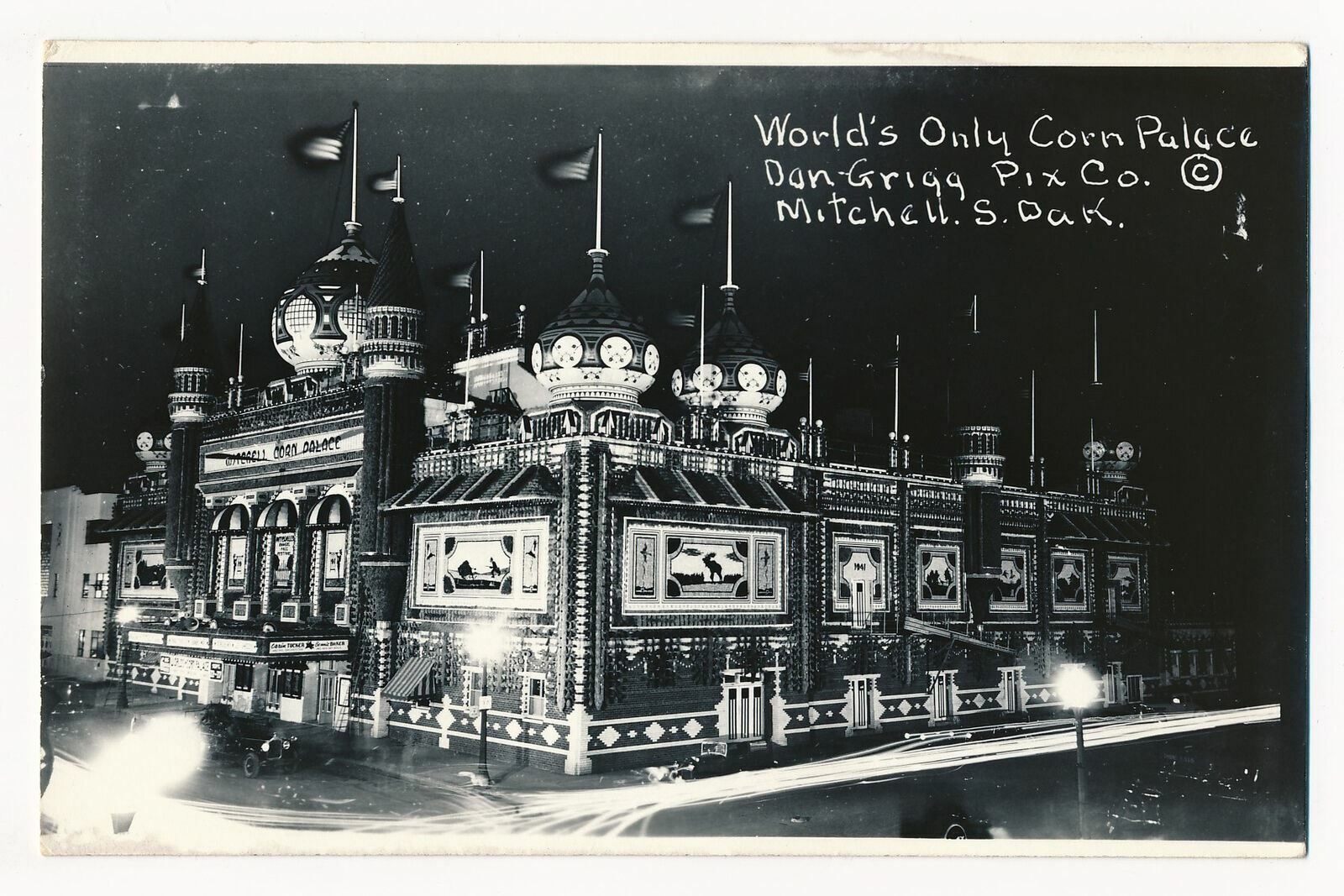 Night View of the Corn Palace, Mitchell, South Dakota RPPC