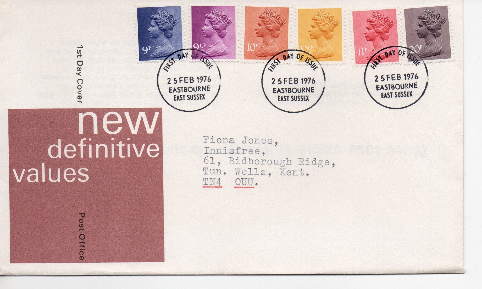 GB - First Day Cover (C 1 ) 1976 Machin - 6 values to 20p - pmk. Eastbourne