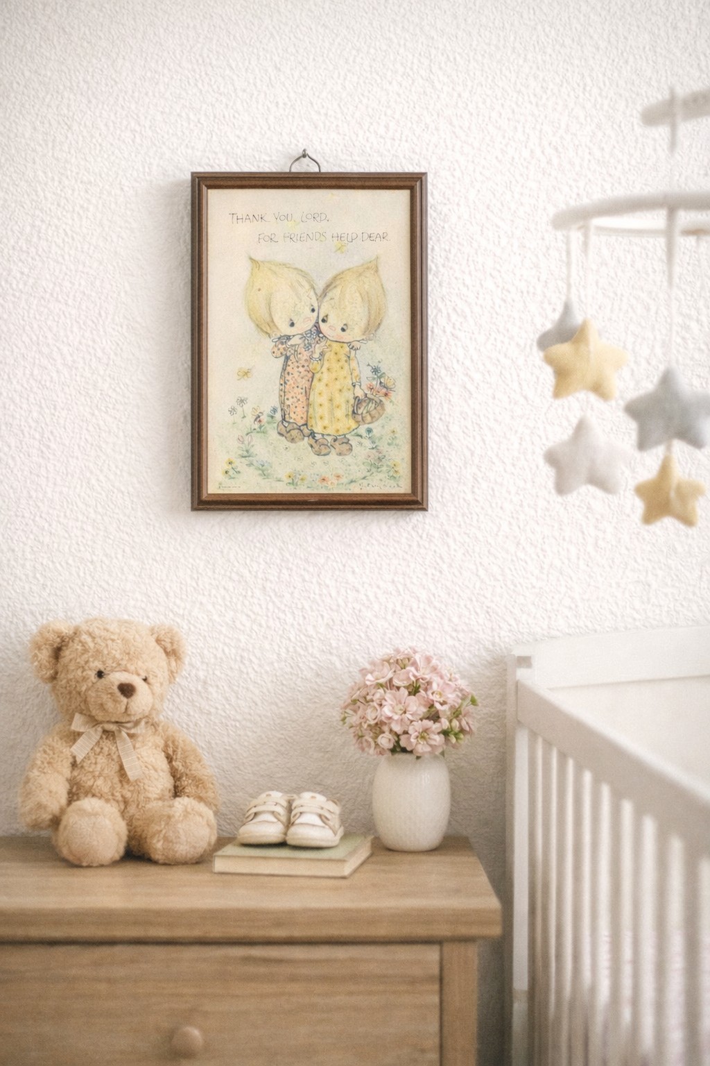 Vintage 5x7 Framed Inspirational Nursery – Thank You Lord For Friends Hels Dear