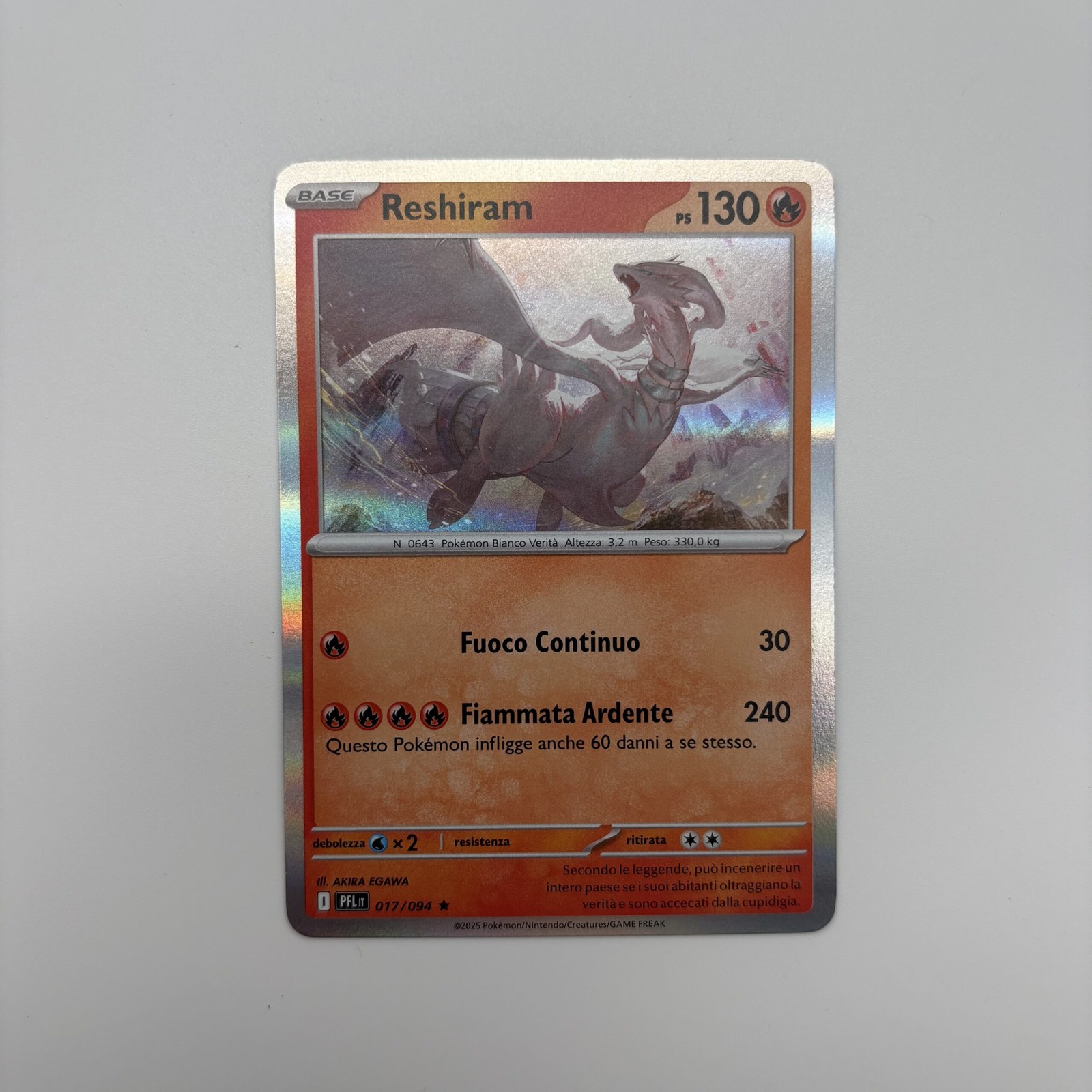 Pokemon Card Reshiram Holo (IT) | Spectral Flames 017/094