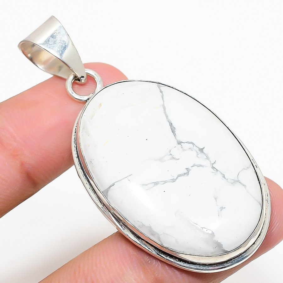 Natural Howlite Jasper Gemstone 925 Sterling Silver Pendant 2.17" k047