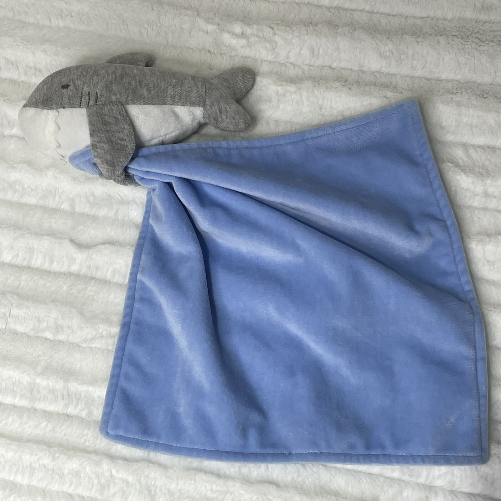 Carters Baby Lovey Gray White Shark Plush  Blue Security Blanket Rattle Toy Fish