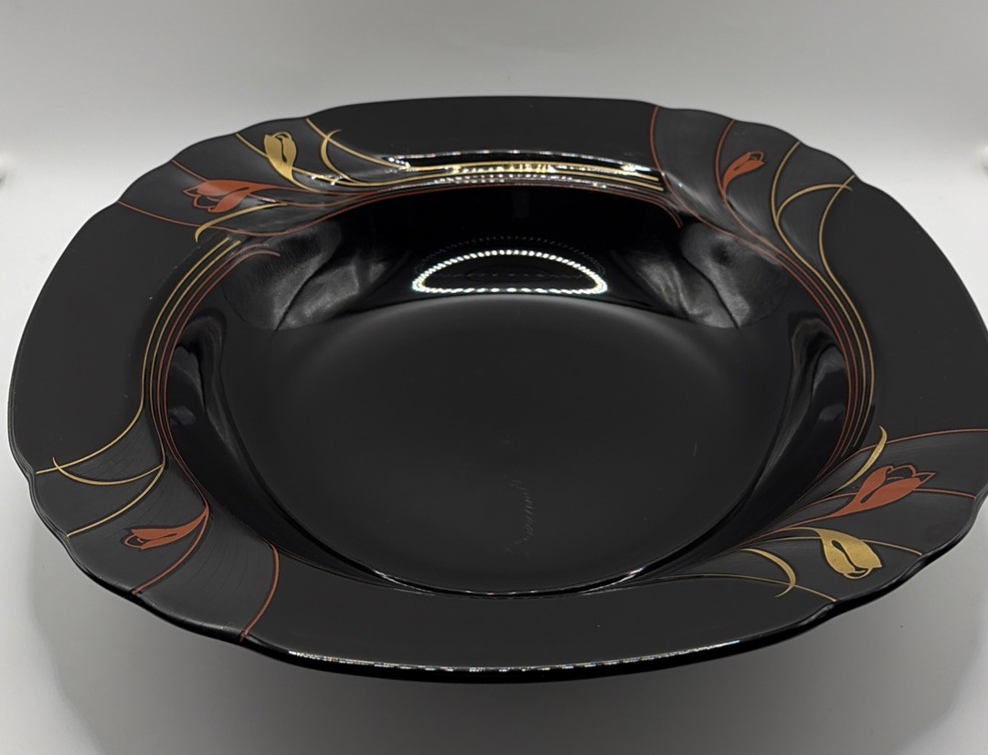 Vtg Masterpiece By Ranmaru Gallery Collection Black Floral 10.75” Vegetable Bowl