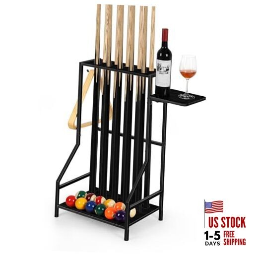  Pool Stick Holder Pool Cue Holder Wood Pool Cue Stick Rack Floor Stand Black