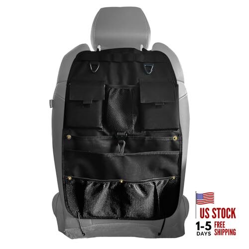 Car Seat Back Organizer with Multiple Storage Pockets, Black Mesh and black