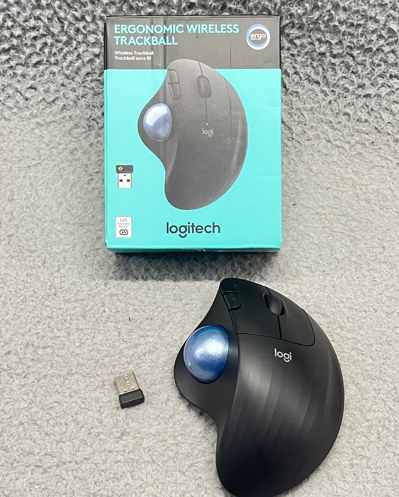 Logitech Ergonomic Wireless Trackball Mouse TR0006 - Black  TESTED  WORKS