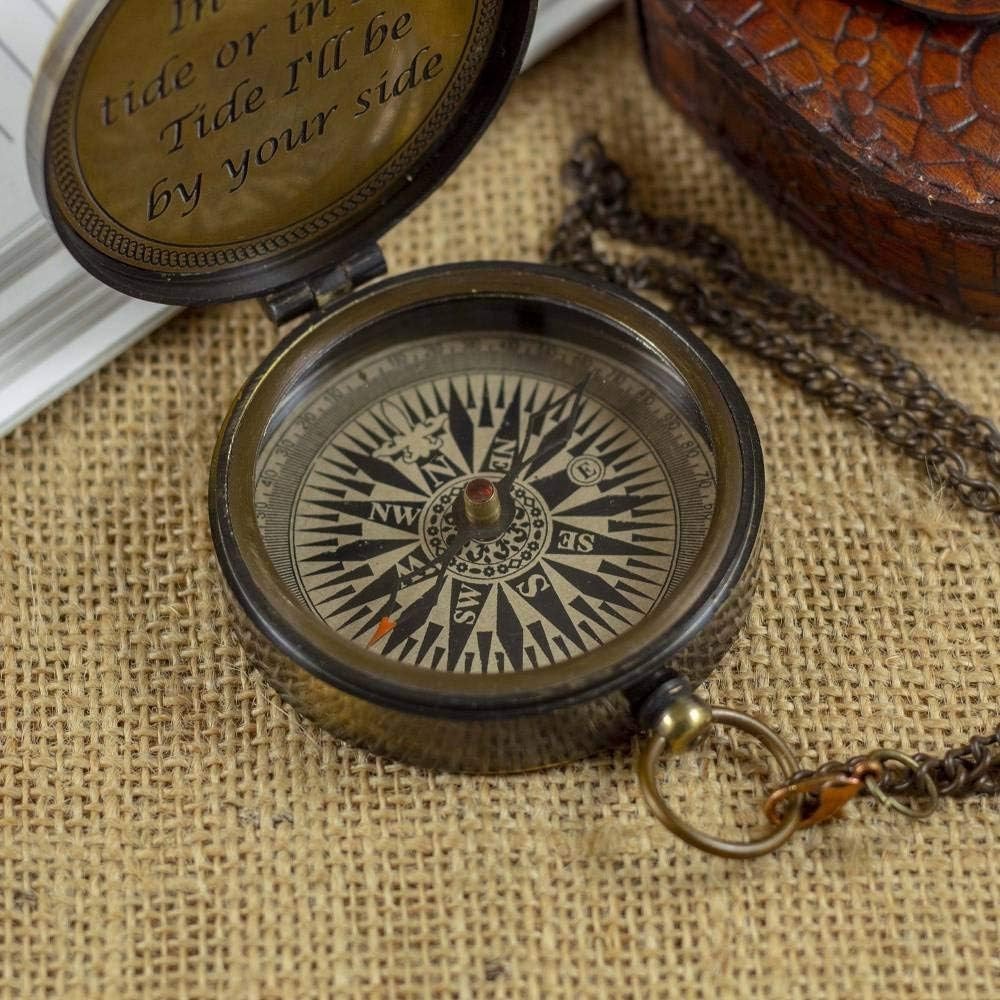 Antique Style 2.25" Brass Compass with Leather Case Maritime Gift Decor