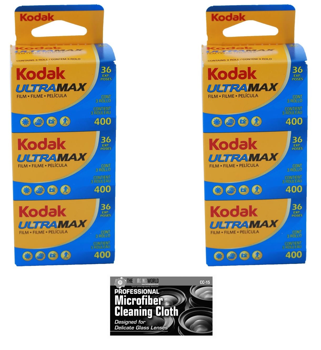 Kodak UltraMax 400 Color Film, 35mm, 36 Exposures, 6-Roll Pack with Cloth