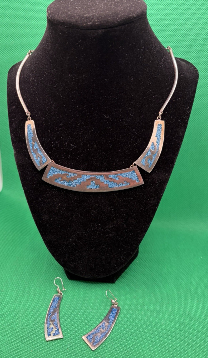 Alpaca Mexico Silver and Turquoise Chocker and Earring Set