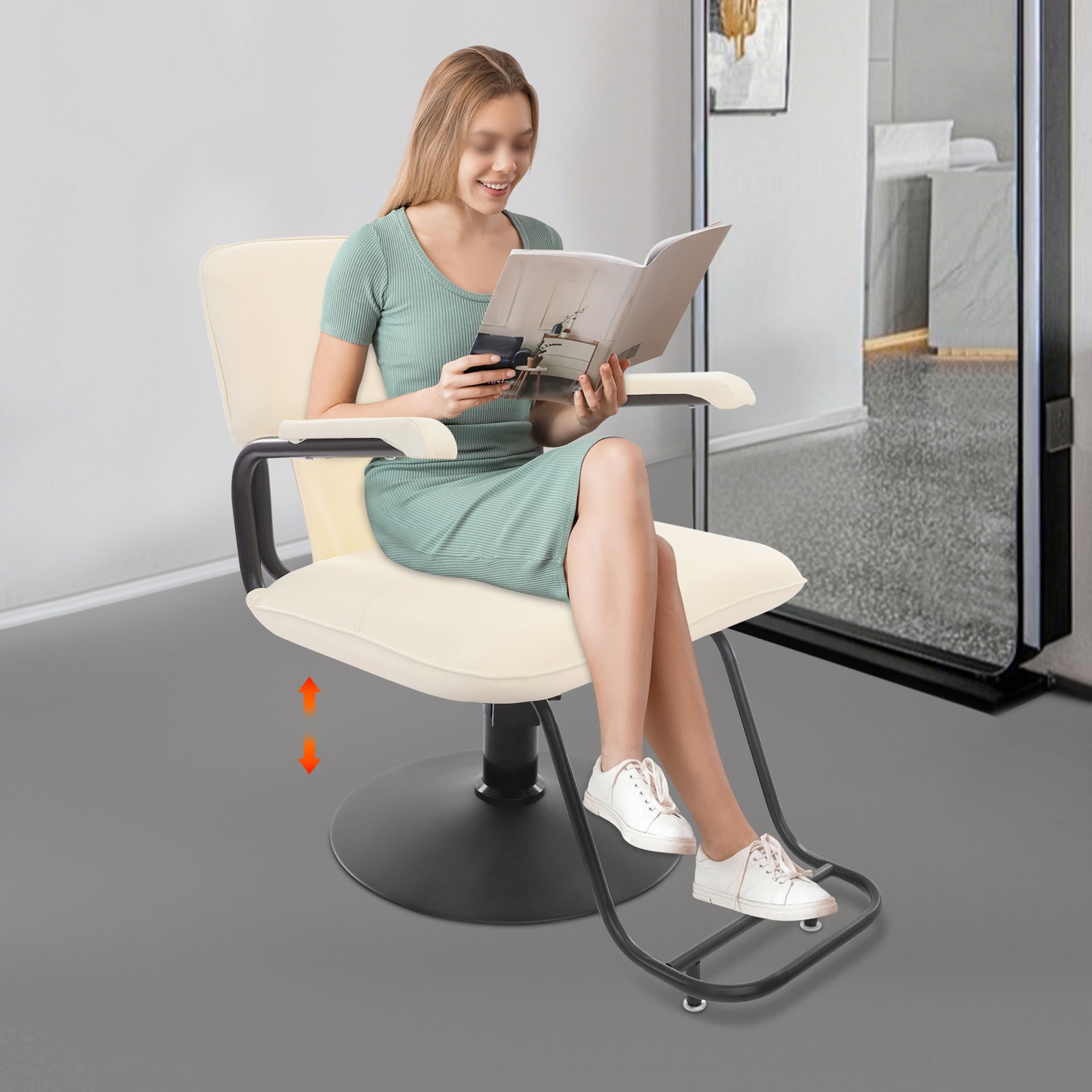 Salon Styling Chair, 360° Swivel Barber Chair, Adjustable Beauty Chair -white