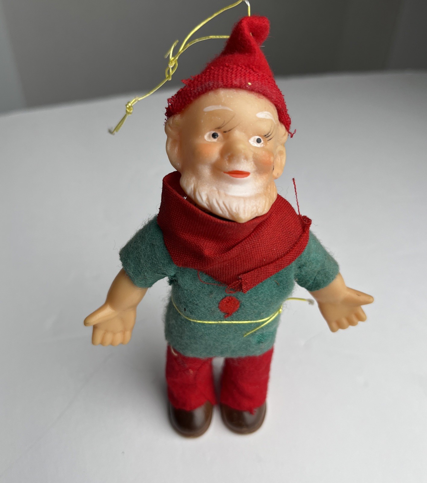 Vintage Elf Mini Troll Gnome Bearded Plastic Christmas Hanging Unusual Ornament