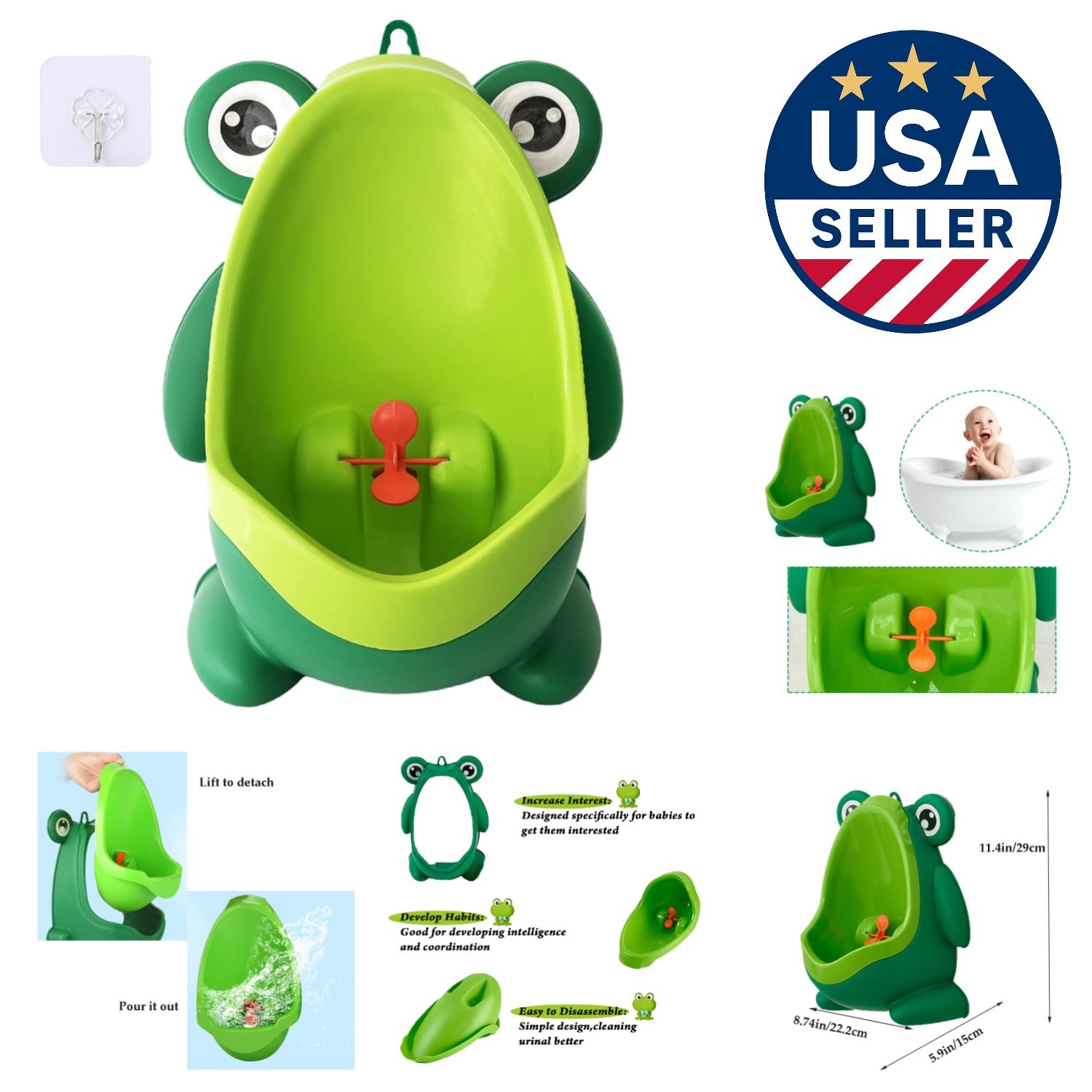 Funny Spin Aiming Frog Urinal for Toddler Boys - Easy to Clean & Install