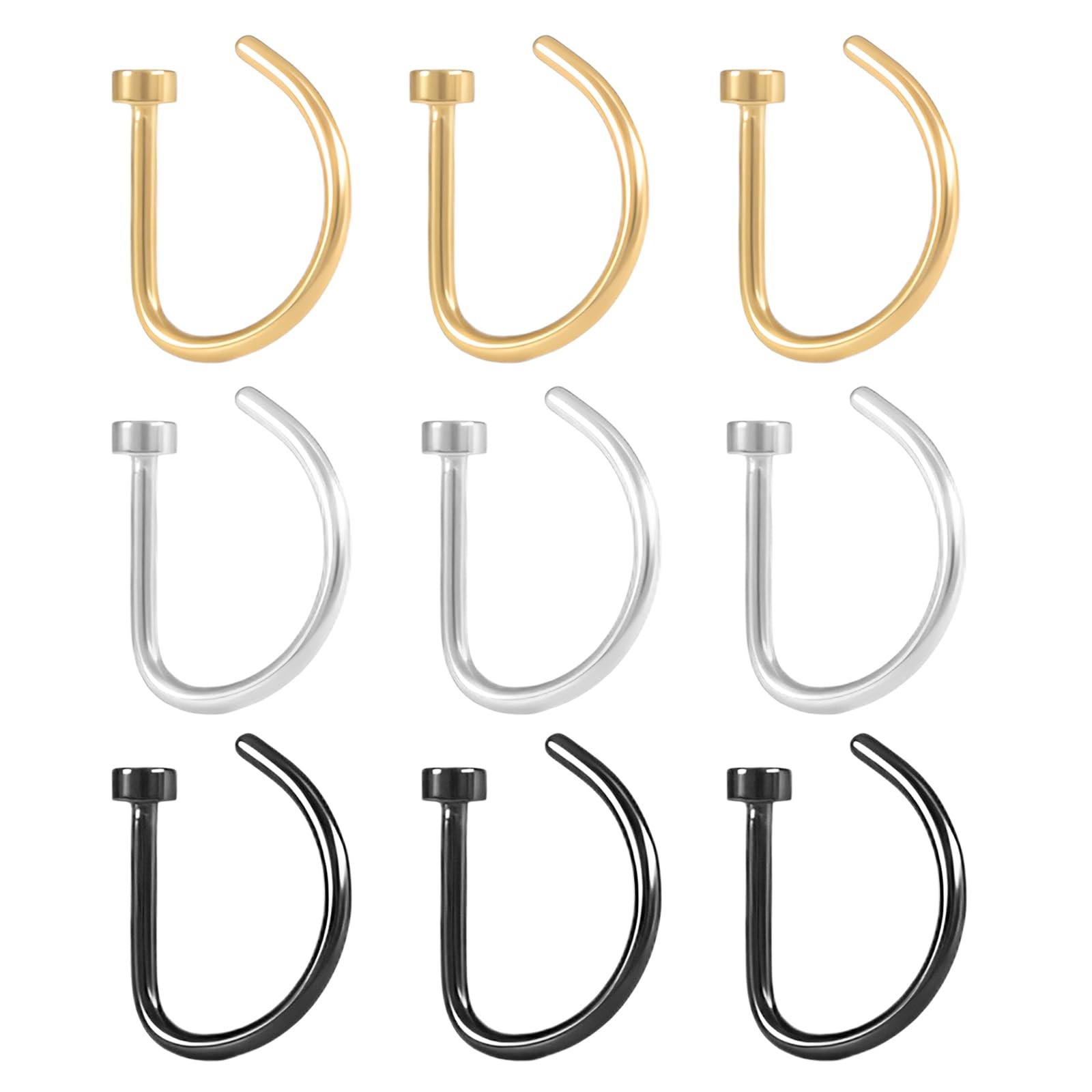 Amoina Nose Rings Hoop 20G Stainless Steel Nose Piercing Jewelry Fake Lip Hoo...