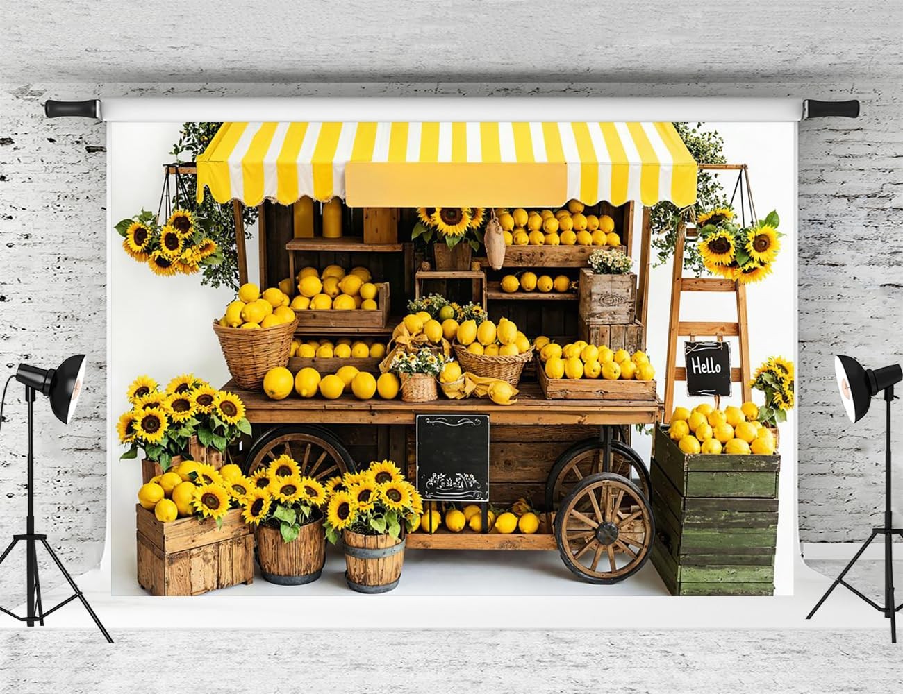 7x5FT Summer Lemon Backdrop Photography Sunflower Decoration Studio Props